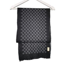 Gucci Monogram Wool Scarf Black Grey Reversible 33 x 175cm Made in Italy Skiing
