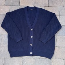 Quince 100% Organic Cotton Boyfriend Oversized Cardigan Women Size Medium Navy