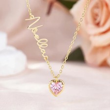 1Ct Heart Cut Simulated Personalize Name Pendant Necklace 14k Yellow Gold Plated