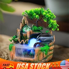 Tabletop Rockery Water Fountain Indoor Waterfall LED Light Home Feng Shui Decor