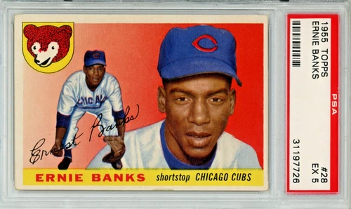 1955 Topps Ernie Banks baseball card graded EX 5, #28 in the set HOF Cubs