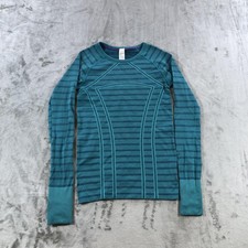 Ivivva Shirt Girls 10 Blue Teal Stripe Seamless Long Sleeve Thumbholes Athletic