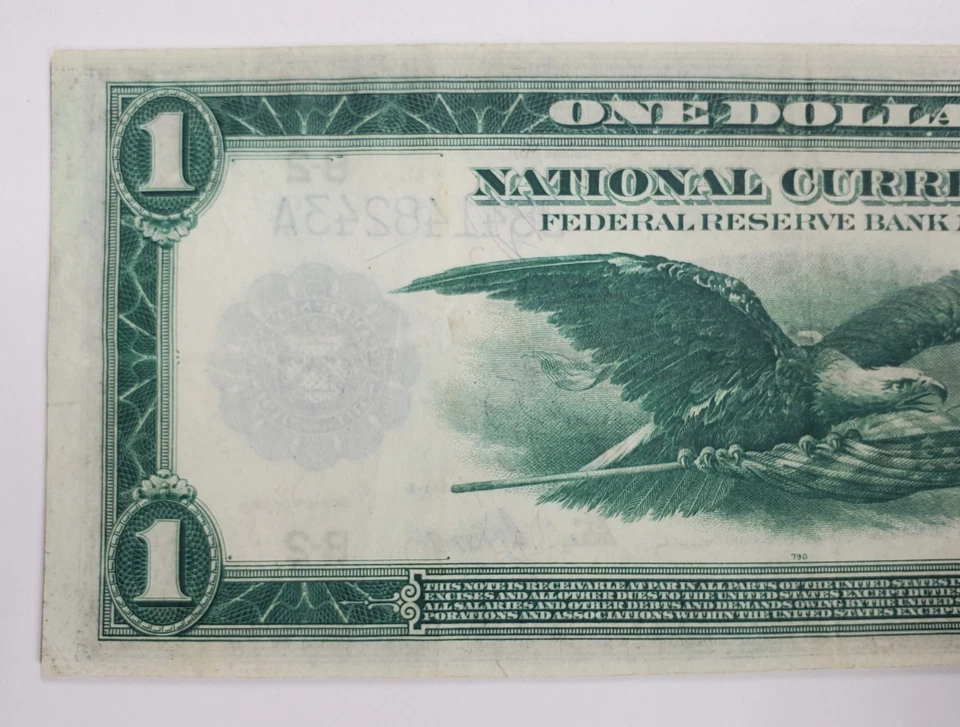 1914 $1 Federal Reserve Note Blue Seal Large Size B-2 New York, New York - Image 4 of 4