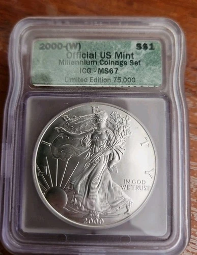 2000 (W) $1 American Silver Eagle ICG MS67 Millennium Coinage Set 75K