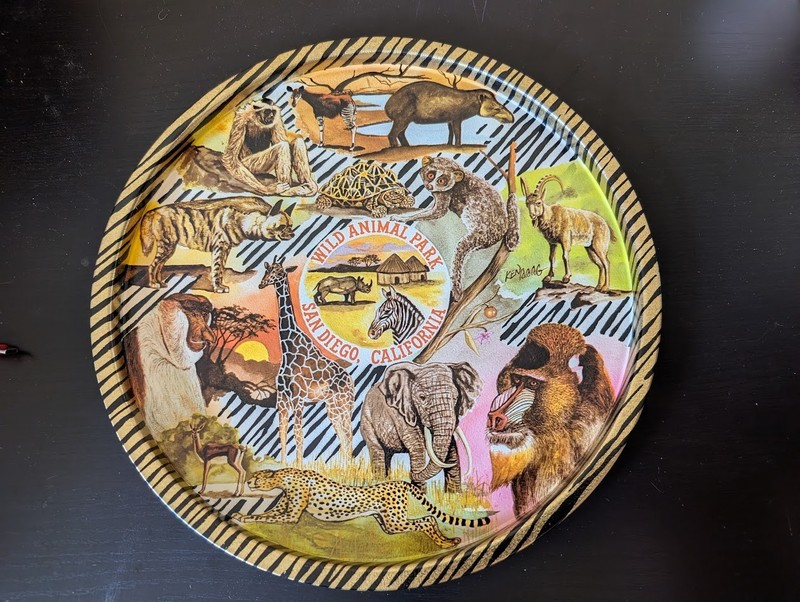 ~~ c 1970 Wild Animal Park & San Diego Zoo ~ Metal Tray & Bowl ~~
