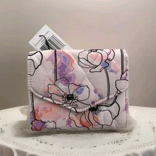 Vera Bradley Ultralight RFID Mini Tri-fold Wallet Anemone Watercolor NWT Pink