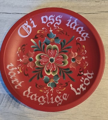 Norwegian Rosemaling Plate Painted Wood Folk Art Give us This Day Made in Norway