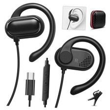 USB C Headphones Over-Ear Buds Hooks Microphone for Sport Running Volume