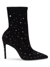 Stuart Weitzman Cosmic 100 Suede Bootie Boots Black Crystal Size 9 9.5 NEW