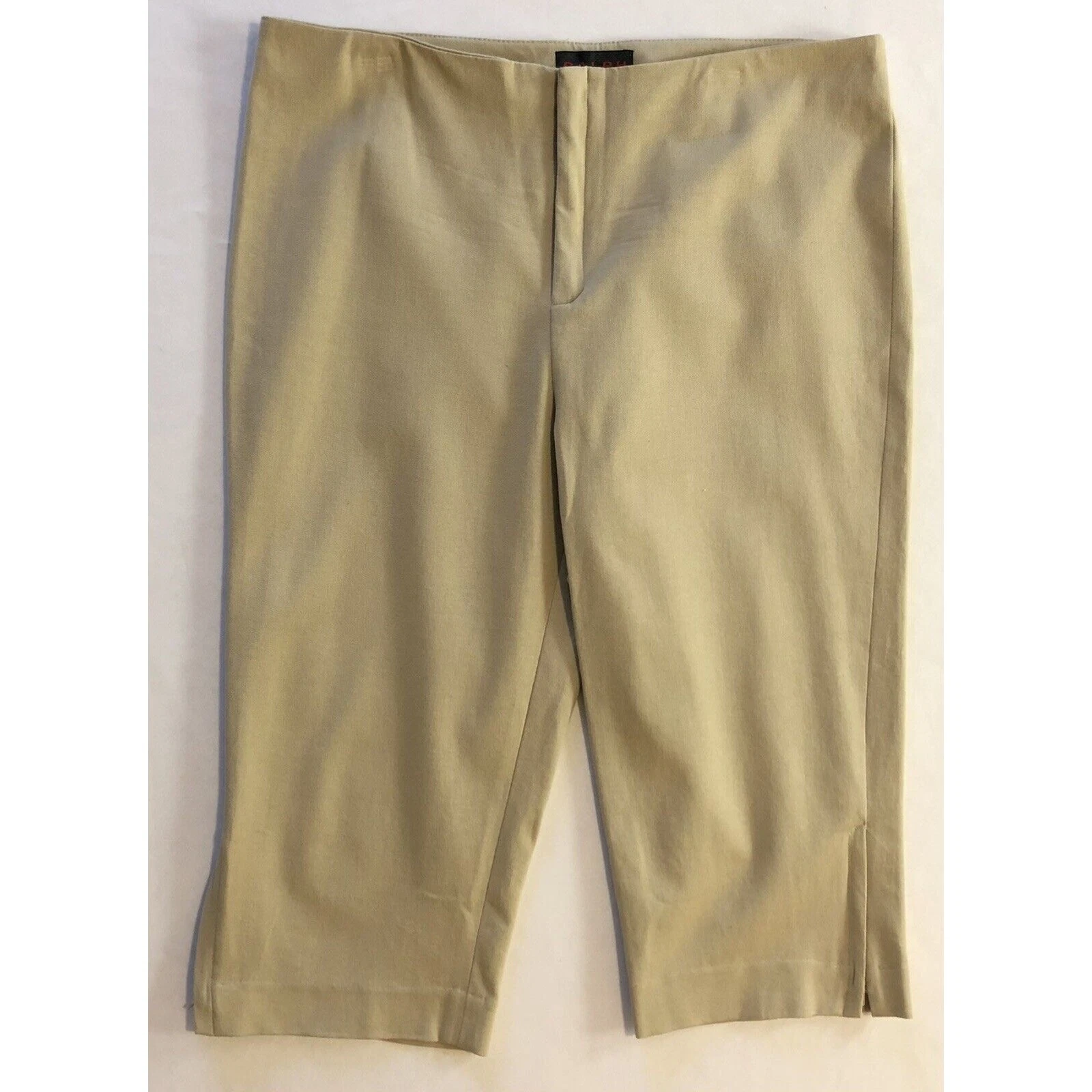 Ralph Lauren Capri Pants Women 12 Tan Cotton Stretch Tapered with Leg Zipper