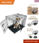 Elegant Black 30-Inch Folding Dog Crate with Double Door & Removable Tray
