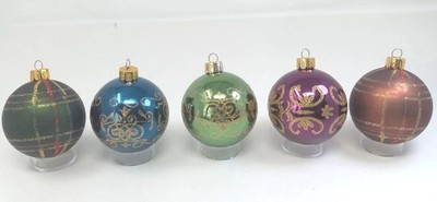 Stenciled Glitter Ornament Lot Of 5 Christmas Shatter Resistant Plastic 2.5''