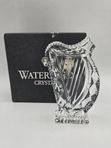 Vintage Clear Waterford Crystal Harp Instrument Figurine, Paperweight 5" in Box