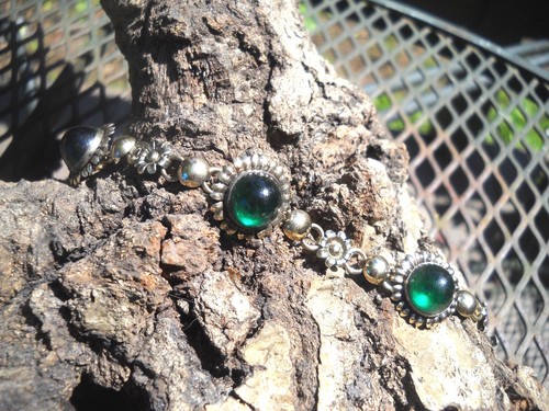 Vintage Art Deco Signed 1/20 12K GF & Emerald Green Bracelet - 第 7/8 張圖片