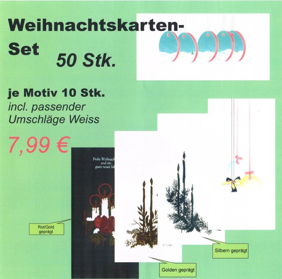 MARKENLOS 50 Stück Weihnachtskarten, Klappkarte mit Umschlag Set 50