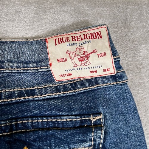 True Religion Jeans Mens Rocco Relaxed Skinny 42x32 Blue Medium Wash Flap Pocket - Picture 7 of 14
