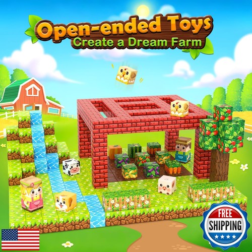 100PCS Magnetic Blocks - Build Mine Magnet World Farm Animal Set, 1" Magnetic - Picture 2 of 5