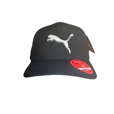 New PUMA Stretch Fit Adult Golf Hat Size S/M Black w/White/Grey 3D Logo