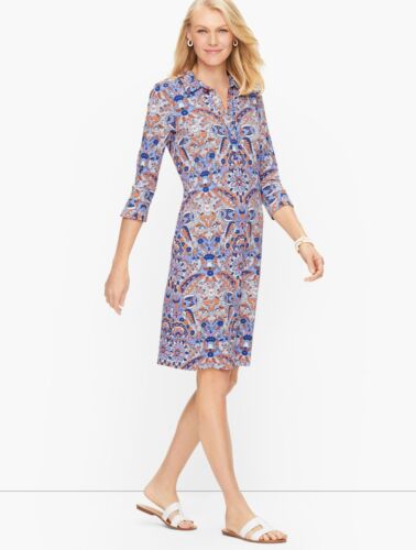 VESTIDO CAMISERO TALBOTS ROYAL PAISLEY BOTÓN MEDIA TAPETA Talla M $139 NUEVO CON ETIQUETAS - Imagen 2 de 9