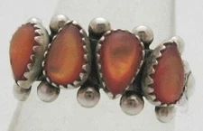 LOVELY VINTAGE ESTATE WHEELER Mfg. Co. APRICOT STONE STERLING SILVER RING, SZ 8