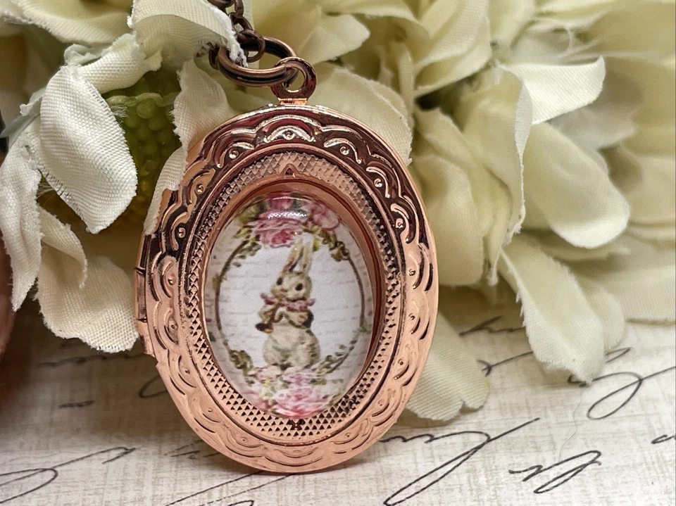 Розовое золото кролик любитель розовый кролик медальон ожерелье ювелирные изделия подвеска розовый потертый - Изображение 2 из 4