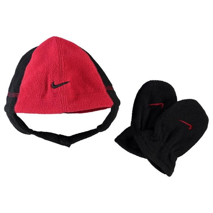 Nike Polar Fleece Hat and Mittens Set red black Infant Boys