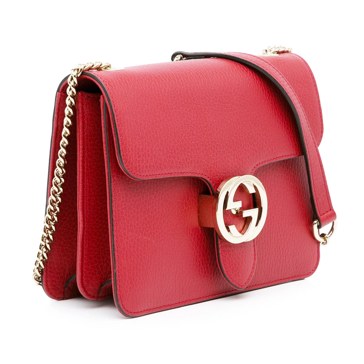 Authenticated Gucci Small Dollar Interlocking G Crossbody Red Calf