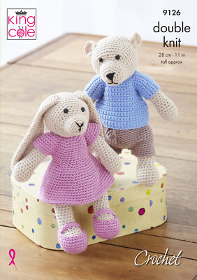 Häkelanleitung für Bär oder Hase Teddy Spielzeug King Cole doppelt gestrickt DK 9126