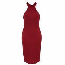 Honeylee Women's S Rust Orange Ribbed Halter Mock Neck Dress Bodycon