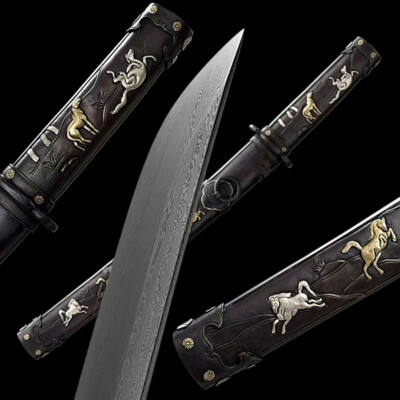 HandMade Carved Japanese Tanto Dagger Sword Samurai Katana Sharp Folded Steel Kn