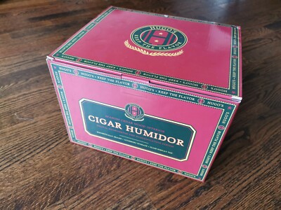 Hugo's Cigar Humidor Box Case 35-60 Cigars Wood Glass Top Digital Hygrometer