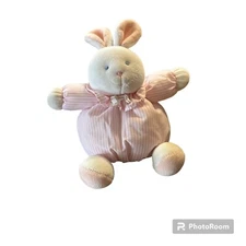 VTG Soft Dreams Sewn Pink White Bunny Rabbit Plush Ruffle Collar Rattle Beanie