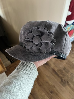 Gray flowered hat with black trim CC exclusives brand