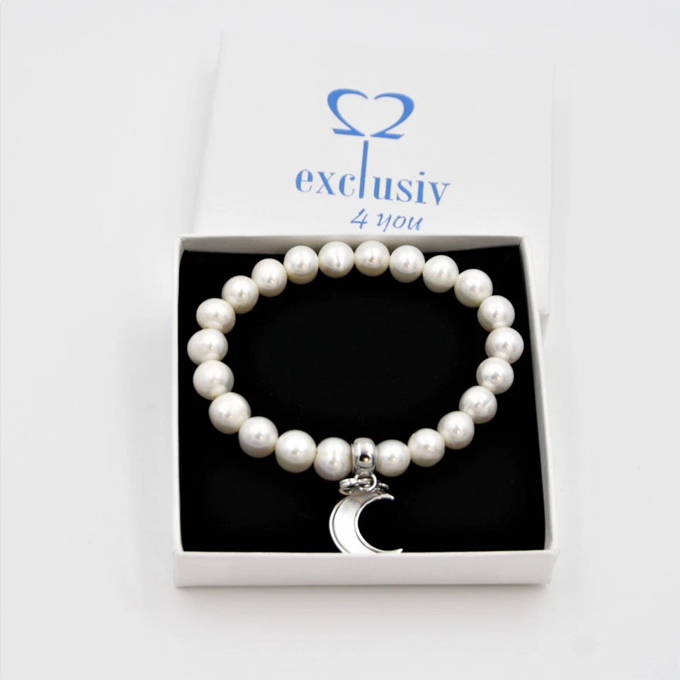 Perlen Charm-Armband, echte Süßwasserperlen, 925 Sterlingsilber mit Gummizug - Bild 3 von 4