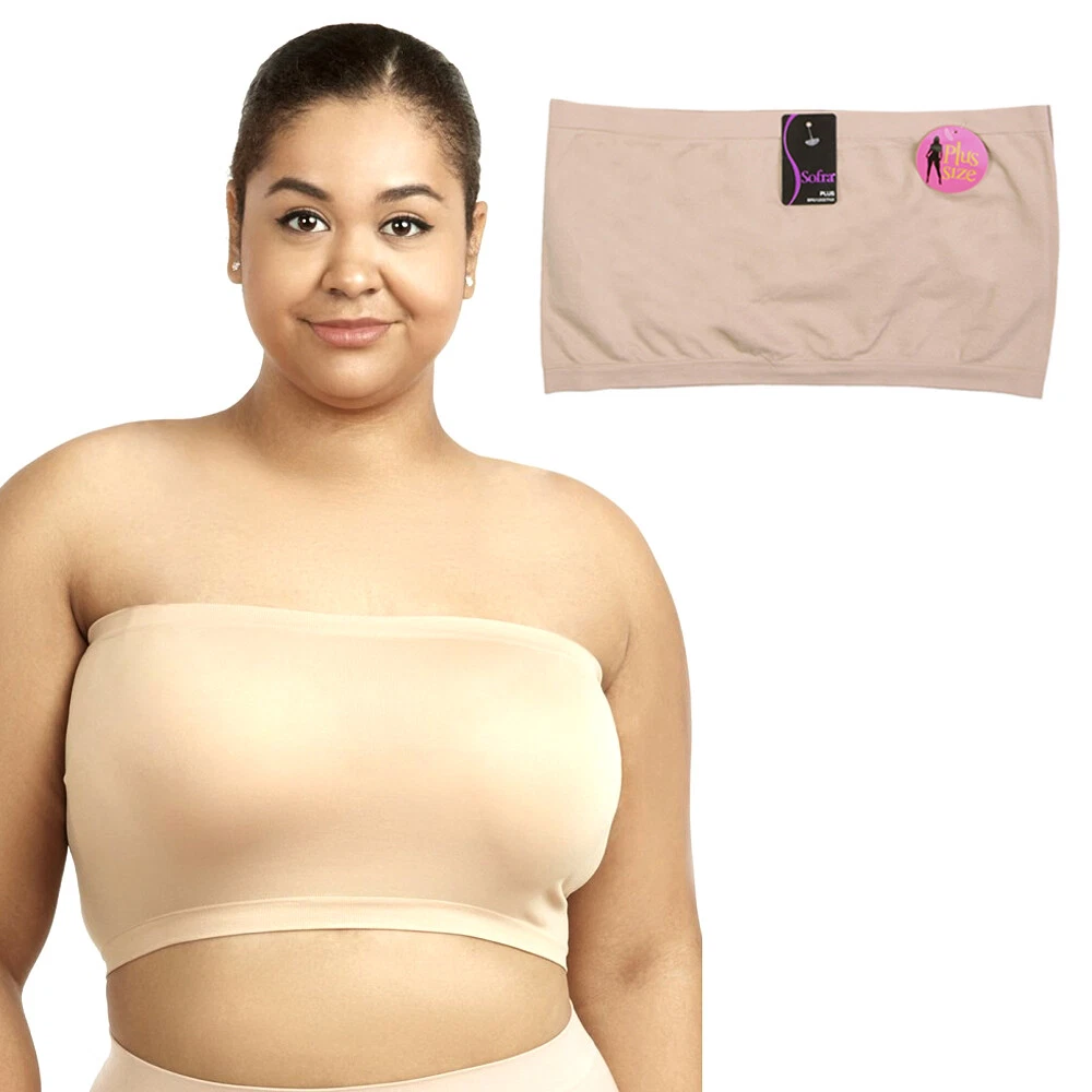 Plus Size Seamless Strapless Bandeau Tube Tops Sports Bra Stretch One Size  Beige