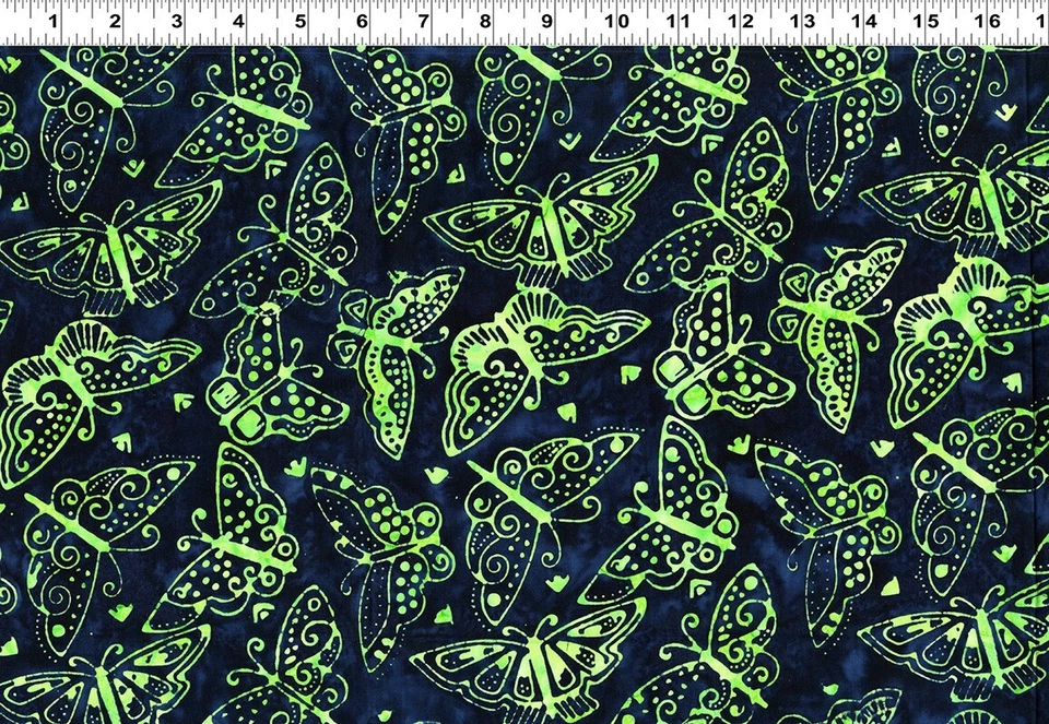 Laurel Burch Batik Menagerie Big Butterfly Multicolor Green Fabric By FQ 1/4 YD - Image 2 of 4