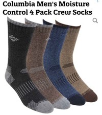 Columbia 4-Pack Crew Socks - Men's Shoe Size 6-12 - Navy Gray Brown NWT MSRP 26