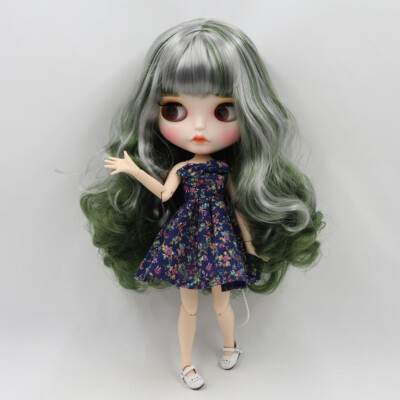 12'' Blythe factory Doll Green Mix hair Matte face 1/6 bjd customized Carved lips