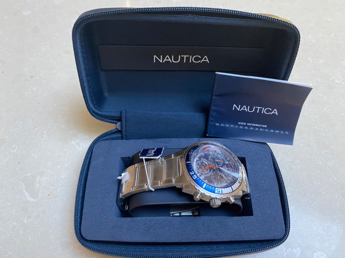 Nautica NST 700 Chronograph Watch Blue Face Stainless Steal 45mm