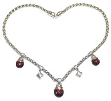 David Yurman 14k YG  925 Silver Very Rare Wheat Chain  Garnet Charm Necklace  