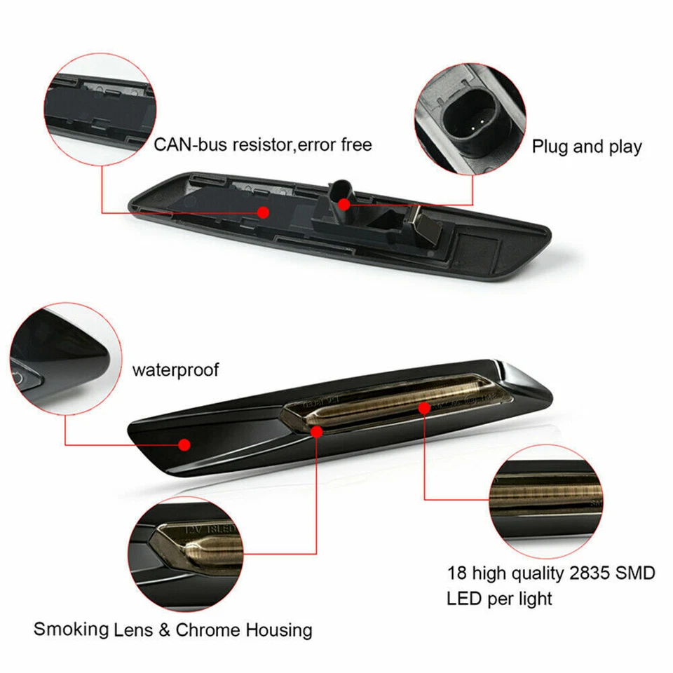 Luz de señalización lateral LED secuencial para guardabarros lámpara de señal de giro para BMW E90 E91 E93 E92 Foto 2 de 4