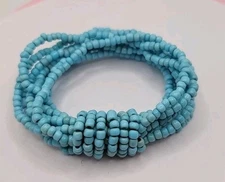 Vtg Baby Blue Boho Seed Bead Cluster Multi Strand 6.5" Stretch Bracelet