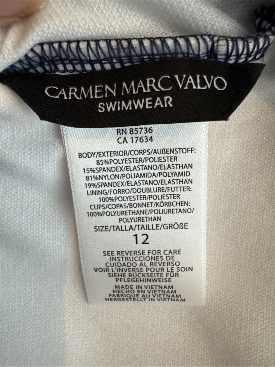 Carmen Marc Valvo Swimsuit Womens 12 Blue Floral Mesh Cutout One Piece Resort View 5