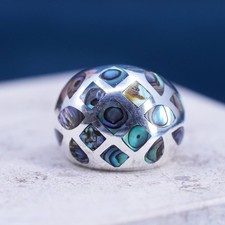 Size 7.5, vintage sterling 925 silver handmade statement ring with abalone