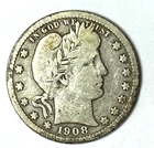 1908 S 25c Barber Silver Quarter Dollar Twenty Five Cents