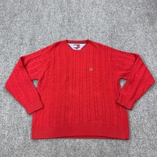 Tommy Hilfiger Sweater Mens 2XL Red Crewneck Cotton Cable Knit Pullover Casual