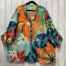 John Mark Womens 3X Tropical Floral Island Print Button Front Top Shirt NWT