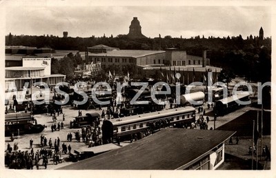 Postcard Photo Leipzig Fair Exhibition Rails and Vehicle Construction Steam Locomotives 1956