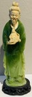 Asian Man Holding A Buddha Statue Faux Jade + Ivorite Black Base Made In Italy