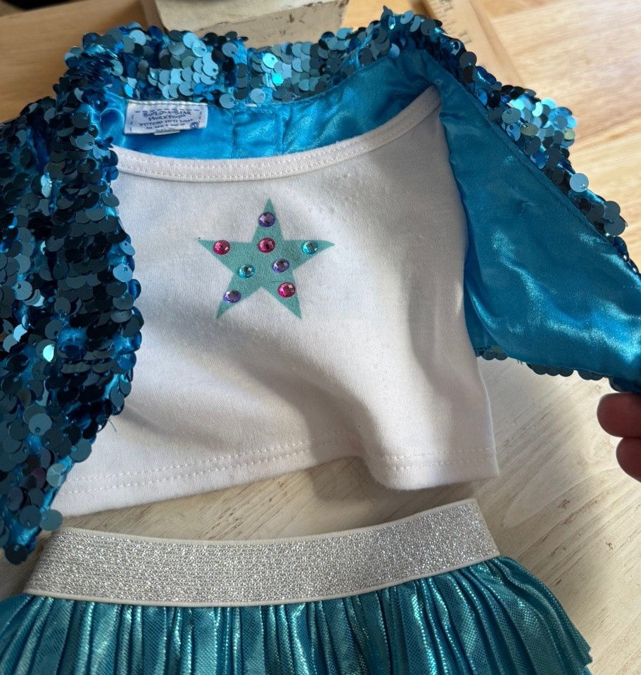 Build A Bear Workshop 2pc Teal Sequin Jacket Top Pleated Skirt Outfit ...